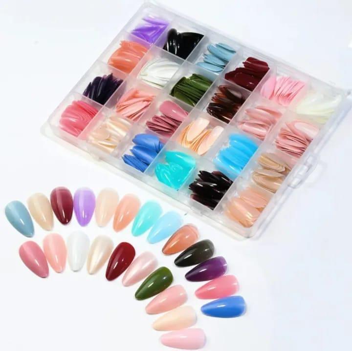 576 Pcs Professional Manicure Stick On Artificial Nails - Multicolor with Smooth Coverage