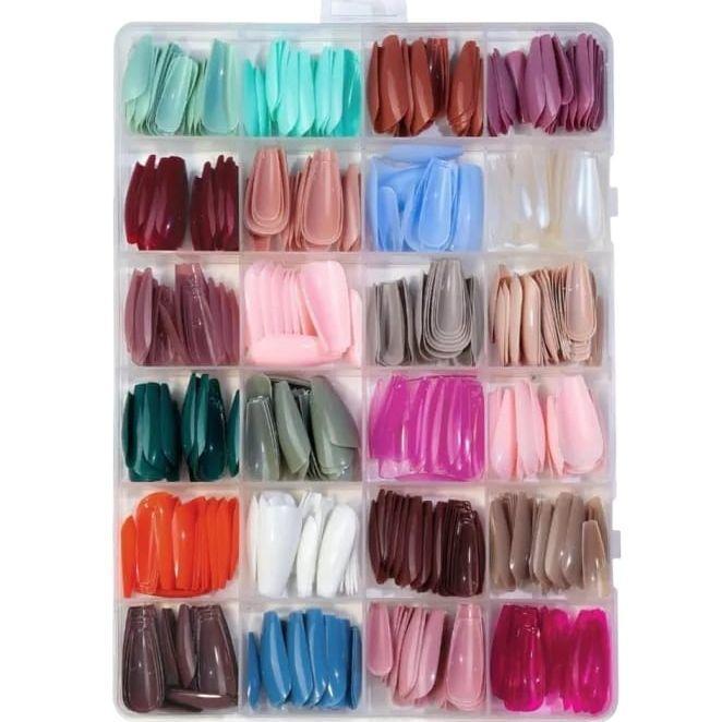 576 Pcs Professional Manicure Stick On Artificial Nails - Multicolor with Smooth Coverage