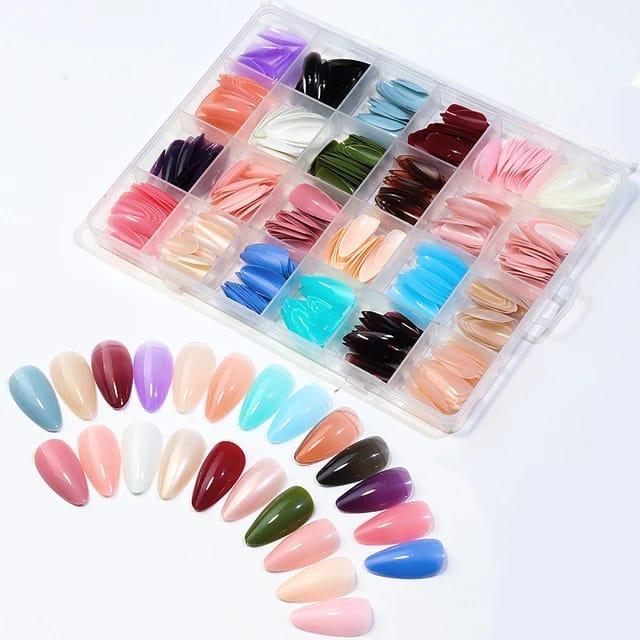 576 Pcs Professional Manicure Stick On Artificial Nails - Multicolor with Smooth Coverage
