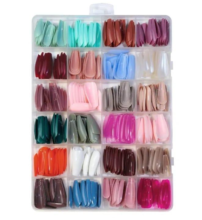 576 Pcs Professional Manicure Stick On Artificial Nails - Multicolor with Smooth Coverage
